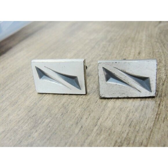 Swank Cufflinks Brushed Silver Tone Unique Design Tux Shirt Dress Suit Vintage - Picture 2 of 6